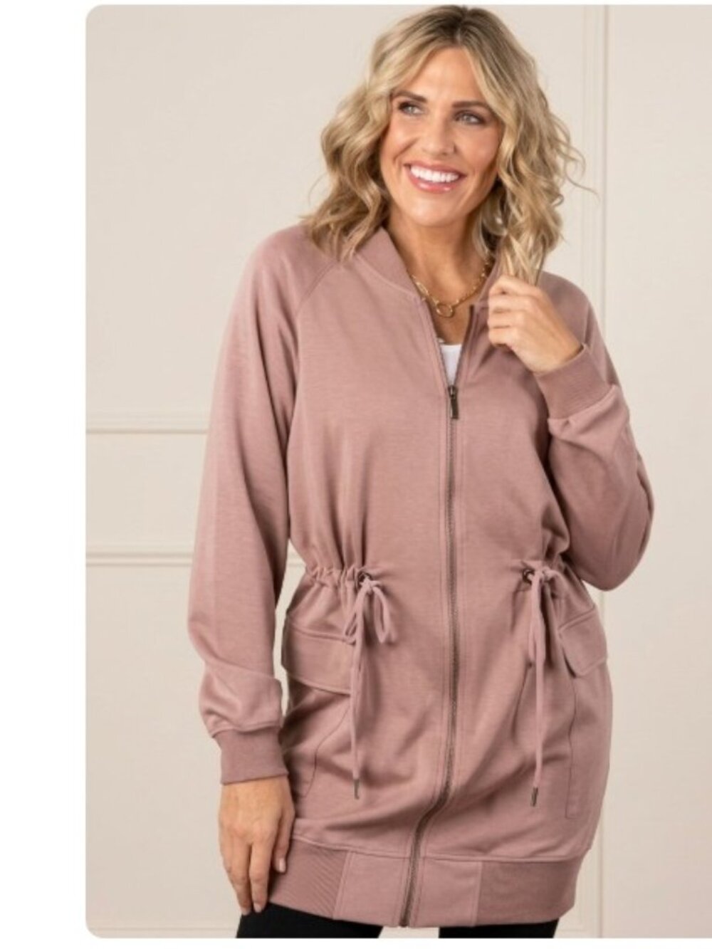 WHITE BIRCH Patrice Bungee Waist Zip-Up Tunic